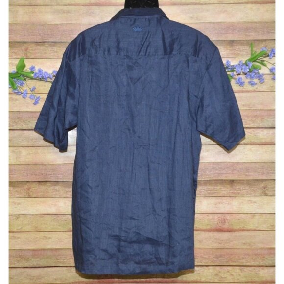 NWT Steve Harvey Classic Linen Blue Short Sleeve Button Up Camp Shirt Size XL - Picture 6 of 10